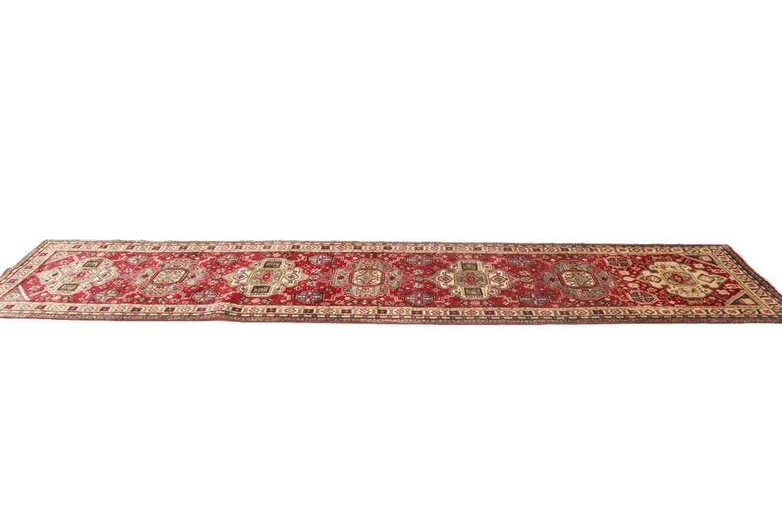 Vintage Floral Red 3X12 Tabriz Persian Runner Rug - 6