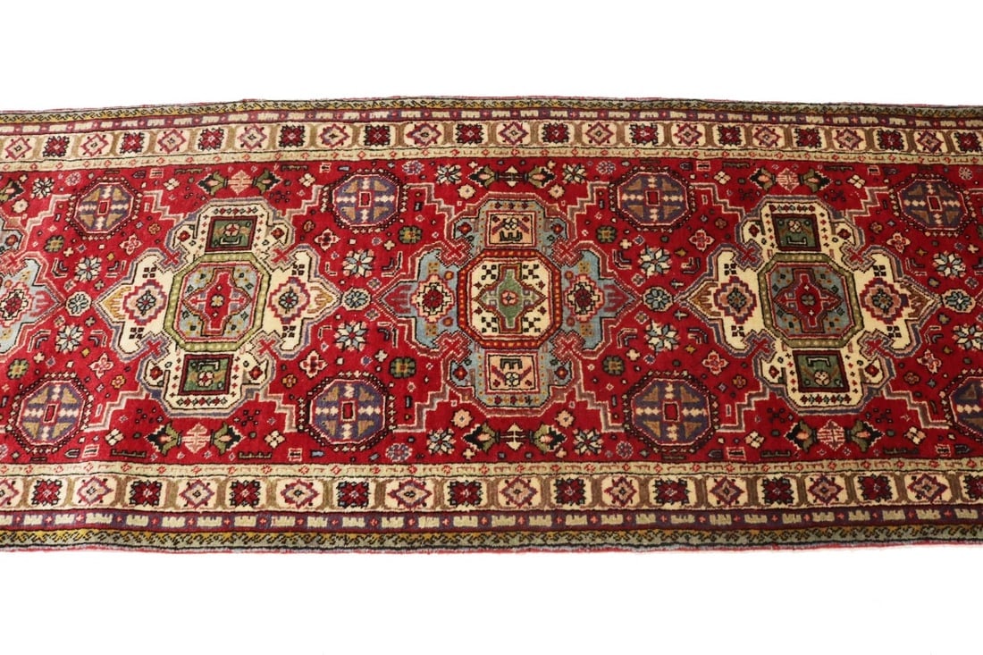 Vintage Floral Red 3X12 Tabriz Persian Runner Rug - 7