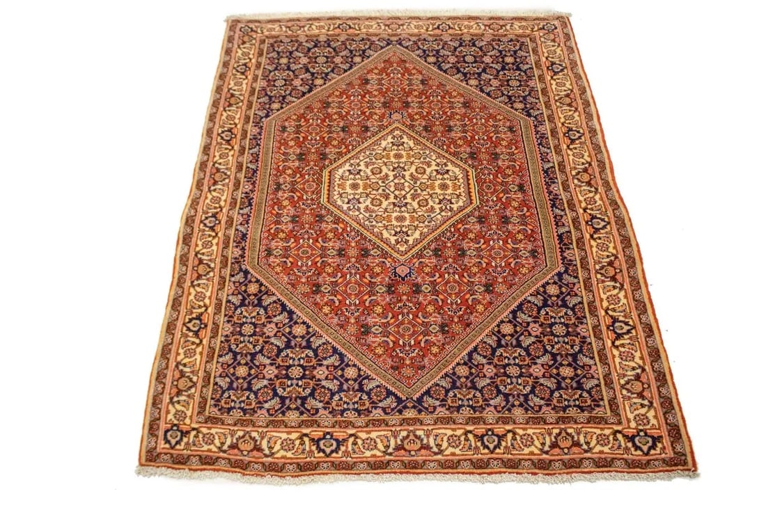 Vintage Rust Orange Floral 4X5 Bidjar Persian Rug - 17