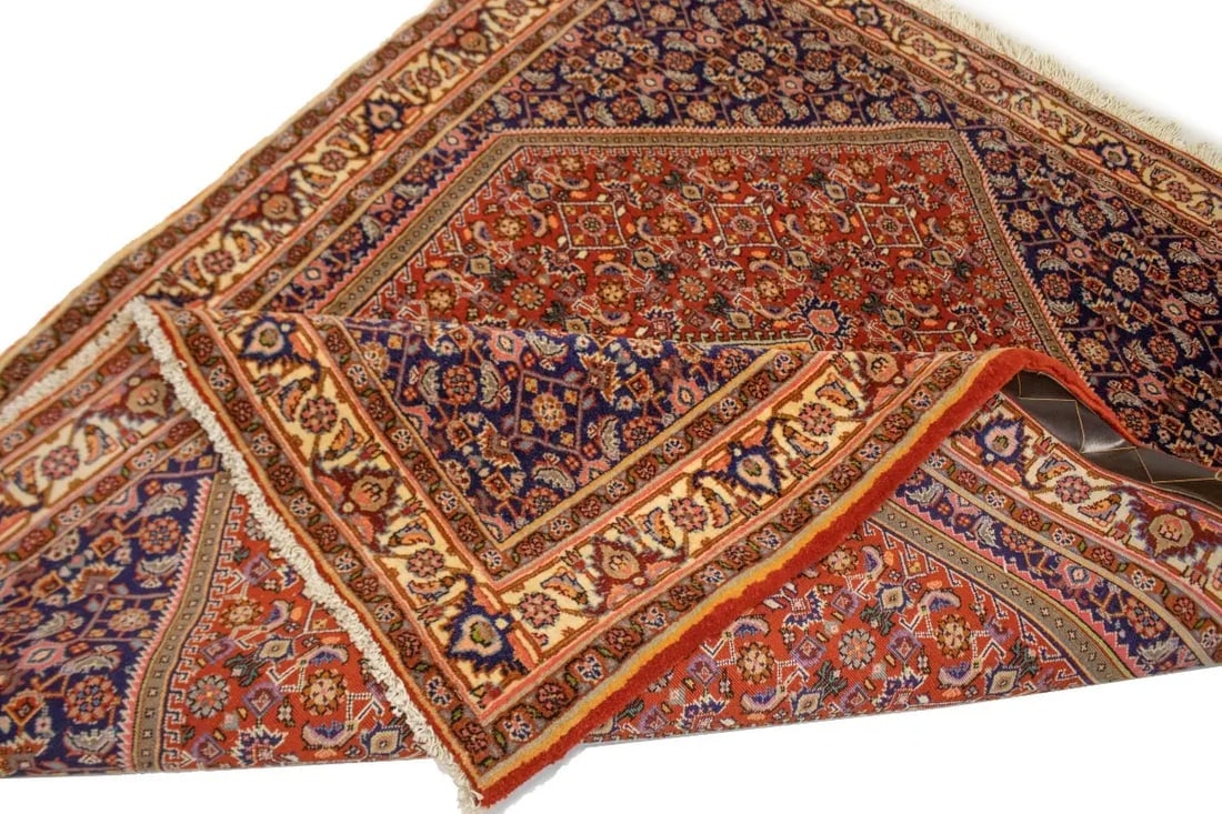 Vintage Rust Orange Floral 4X5 Bidjar Persian Rug - 18