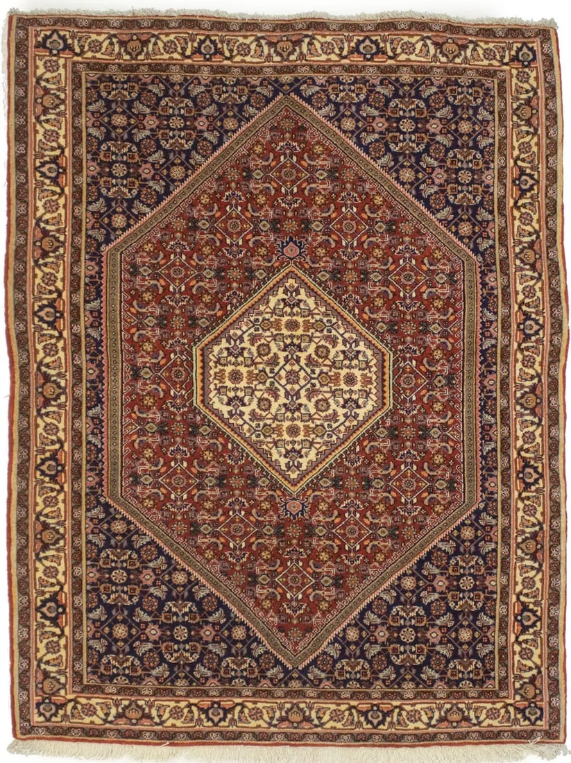 Vintage Rust Orange Floral 4X5 Bidjar Persian Rug: Title: Vintage Rust Orange Floral 4X5 Bidjar Persian Rug Description:Handmade vintage 4X5 orange Persian rug made with vegetable dyes (fine wool pile and cotton foundation), superior knot count, and