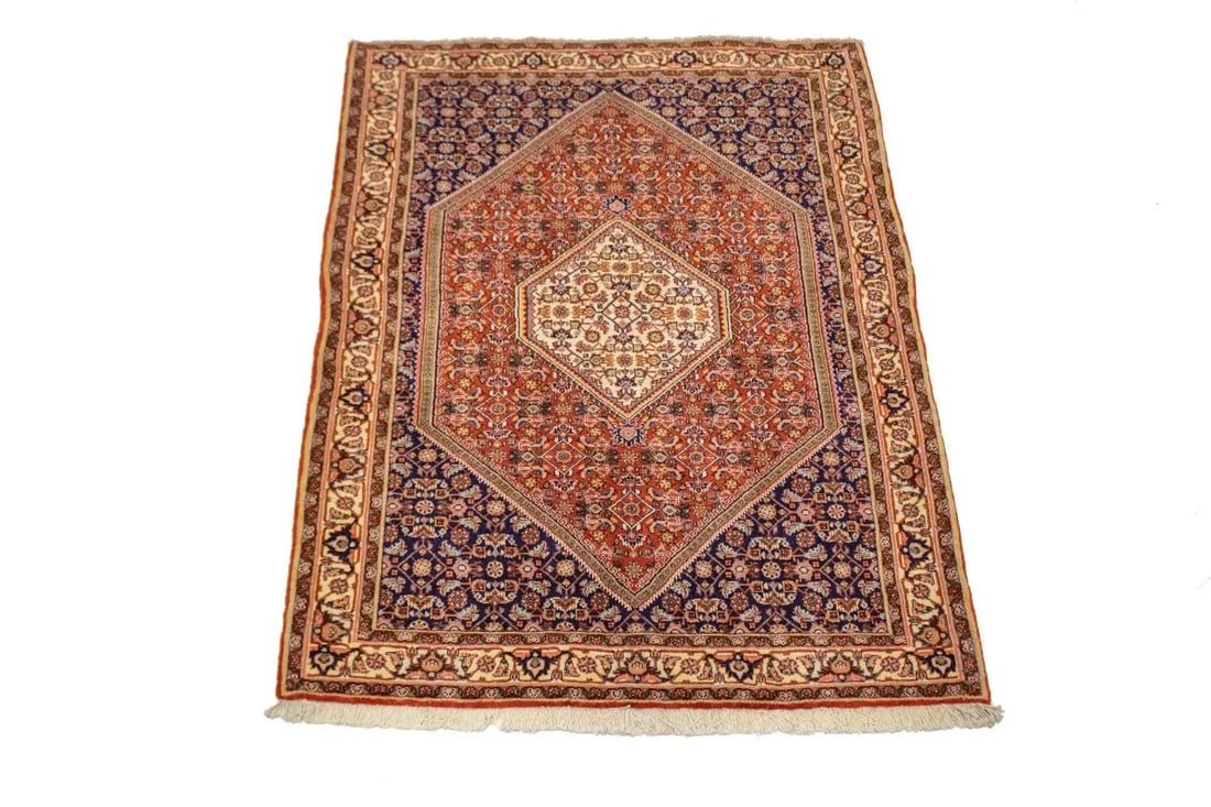 Vintage Rust Orange Floral 4X5 Bidjar Persian Rug - 3