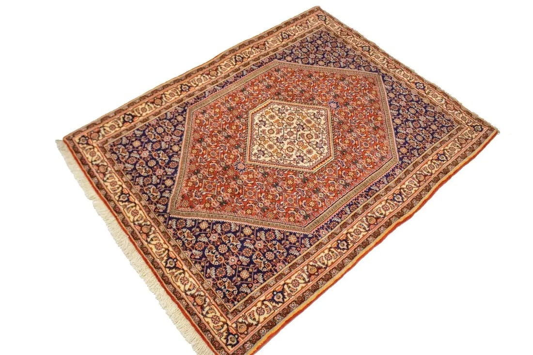 Vintage Rust Orange Floral 4X5 Bidjar Persian Rug - 4
