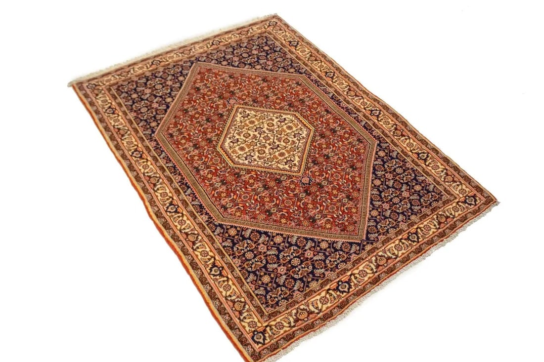 Vintage Rust Orange Floral 4X5 Bidjar Persian Rug - 5
