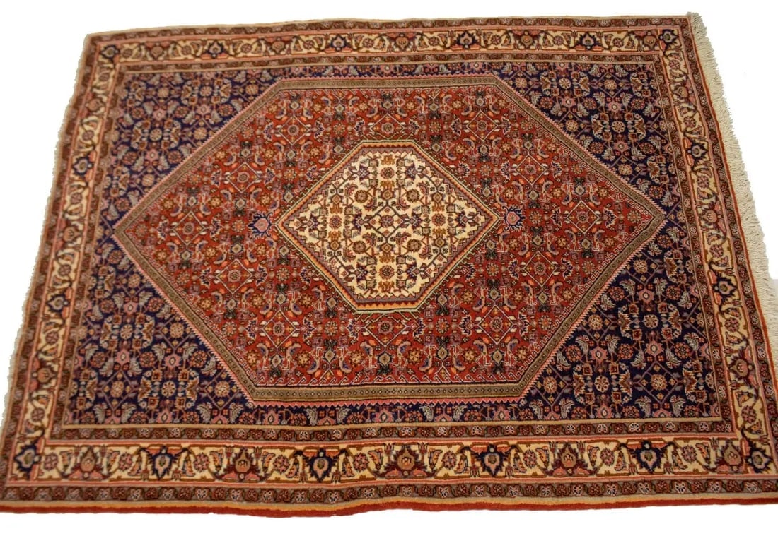Vintage Rust Orange Floral 4X5 Bidjar Persian Rug - 6