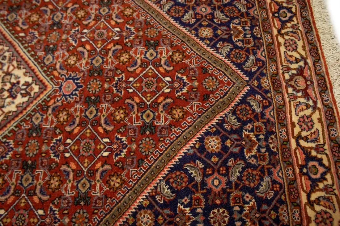 Vintage Rust Orange Floral 4X5 Bidjar Persian Rug - 9