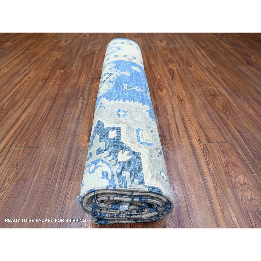 Berry Blue Vintage Look Kazak Hand Knotted Wool Oriental Rug - 9
