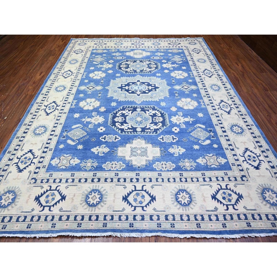 Berry Blue Vintage Look Kazak Hand Knotted Wool Oriental Rug - 2