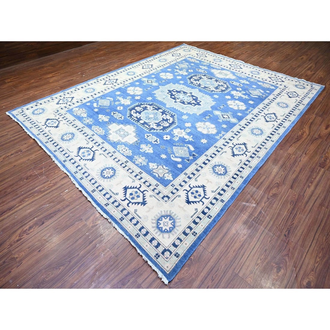 Berry Blue Vintage Look Kazak Hand Knotted Wool Oriental Rug - 3