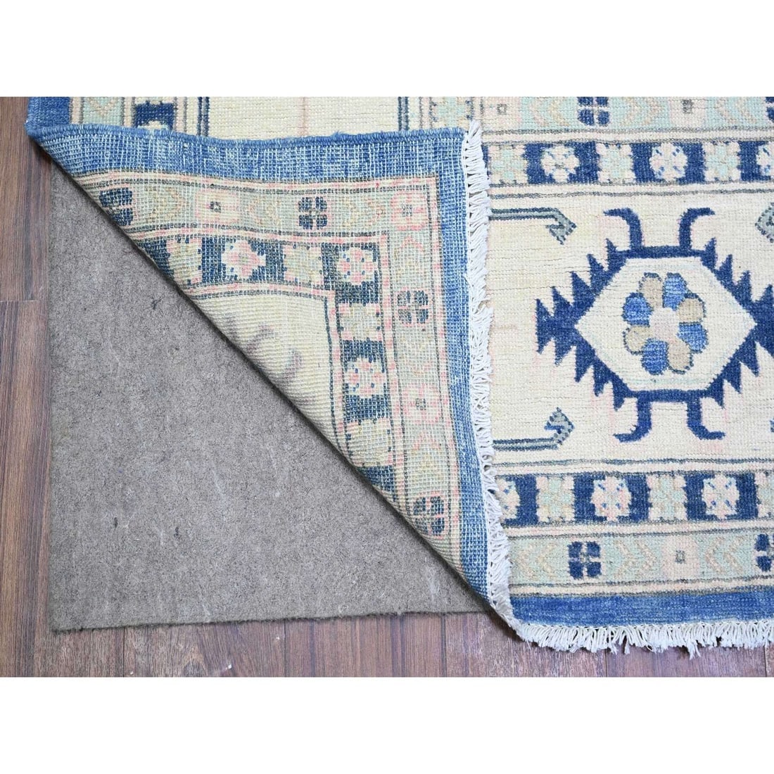 Berry Blue Vintage Look Kazak Hand Knotted Wool Oriental Rug - 4