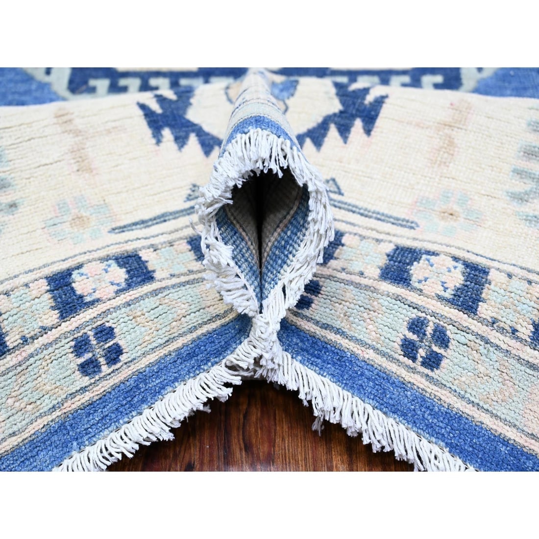 Berry Blue Vintage Look Kazak Hand Knotted Wool Oriental Rug - 5