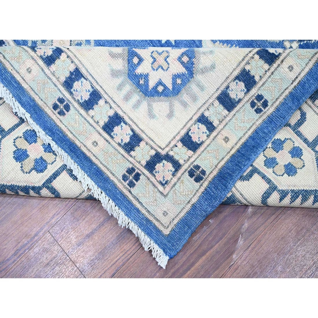 Berry Blue Vintage Look Kazak Hand Knotted Wool Oriental Rug - 6