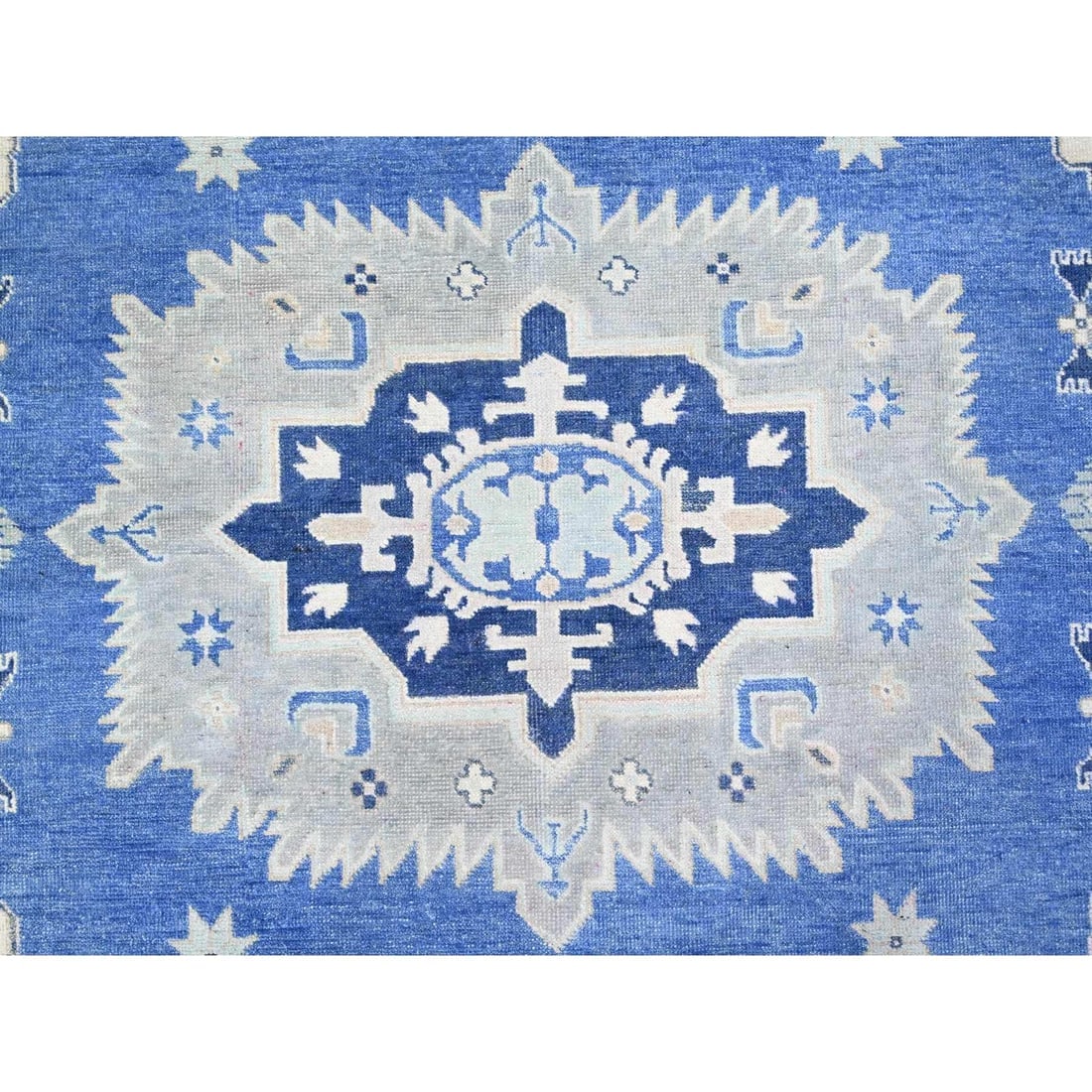 Berry Blue Vintage Look Kazak Hand Knotted Wool Oriental Rug - 8