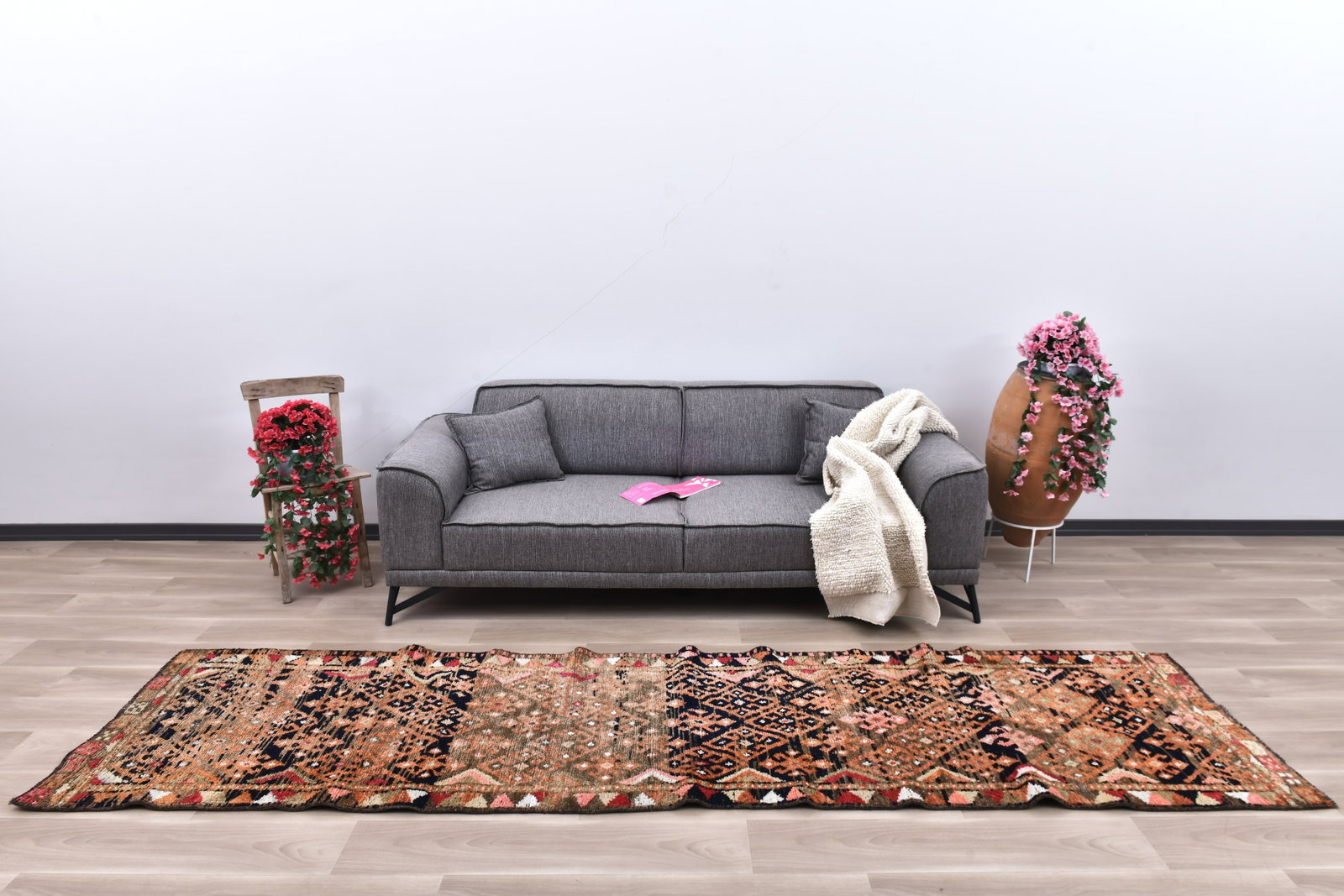 2'10'' x 11'3'' Handmade Vintage Wool Rug - 242320: Title: 2'10'' x 11'3'' Handmade Vintage Wool Rug - 242320 Description:2'10'' x 11'3'' Handmade Vintage Wool Rug - 242320 Origin:Turkiye Date/Period:1960-90 Materials:Wool,Cotton Dimension:2'10''x11'3'