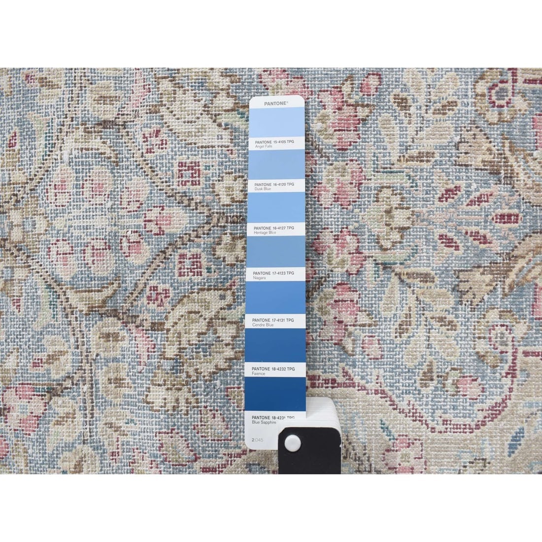Stone Blue Vintage Persian Kerman Worn Down Hand Knotted Pure Wool Rug - 4