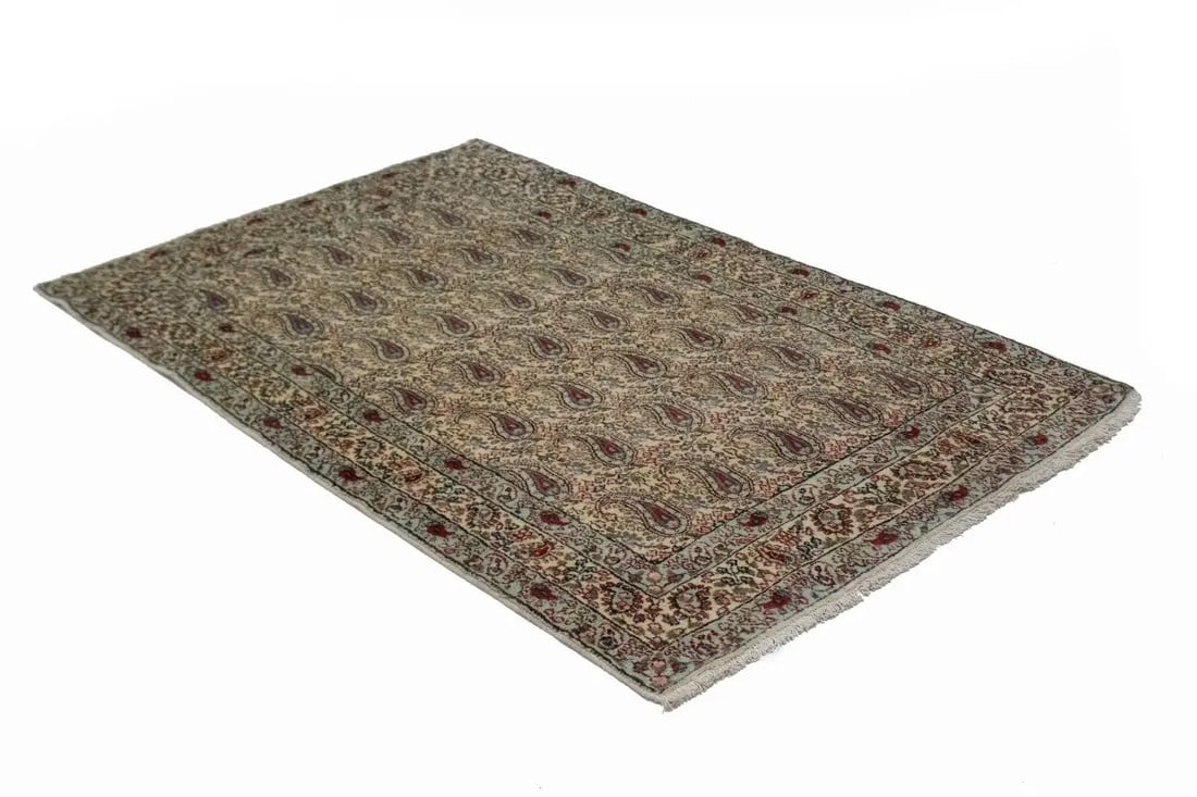 Vintage Beige Floral 3X5 Kashan Boteh Persian Rug - 12
