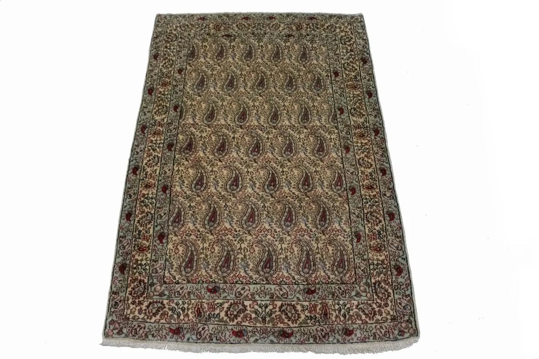 Vintage Beige Floral 3X5 Kashan Boteh Persian Rug - 13