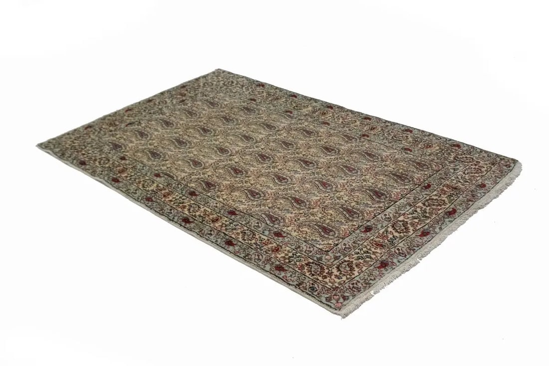 Vintage Beige Floral 3X5 Kashan Boteh Persian Rug - 14