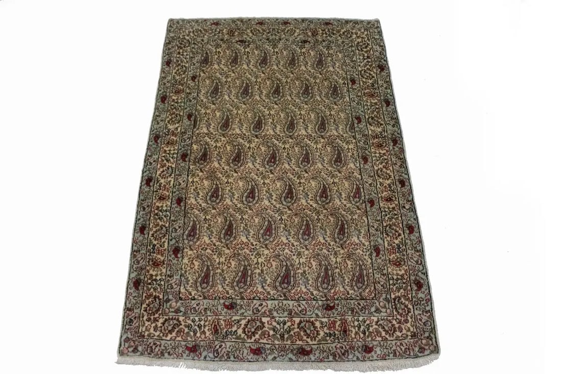 Vintage Beige Floral 3X5 Kashan Boteh Persian Rug - 15