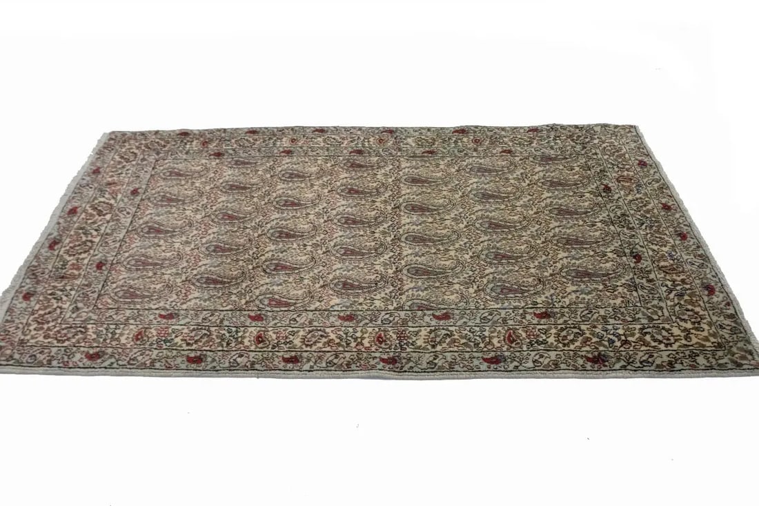 Vintage Beige Floral 3X5 Kashan Boteh Persian Rug - 5