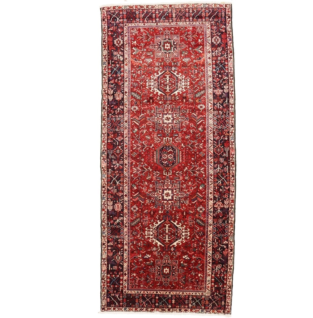Vintage Red Tribal 5'4X12'7 Karajeh Persian Runner Rug: Title: Vintage Red Tribal 5'4X12'7 Karajeh Persian Runner Rug Description:Hand Knotted vintage 5'4X12'7 red Persian runner made with natural dyes (fine wool pile and cotton foundation), superior knot 