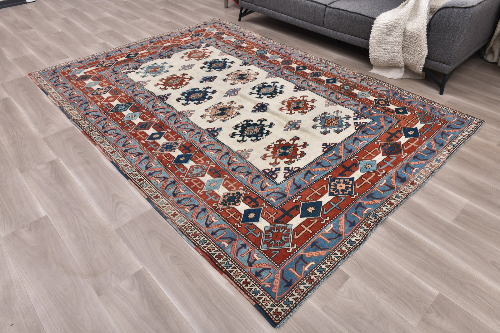 6'7'' x 9'4'' Handmade Vintage Wool Rug - 242477 - 2