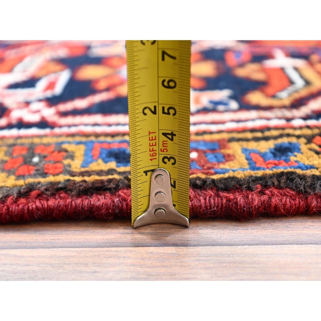 Tomato Red, Pure Wool, Hand Knotted, Semi Antique Persian Heriz, Rug - 10