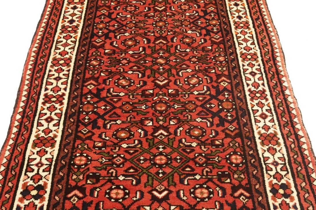 Vintage Bittersweet Red Tribal 3X13 Hamedan Persian Runner Rug - 13