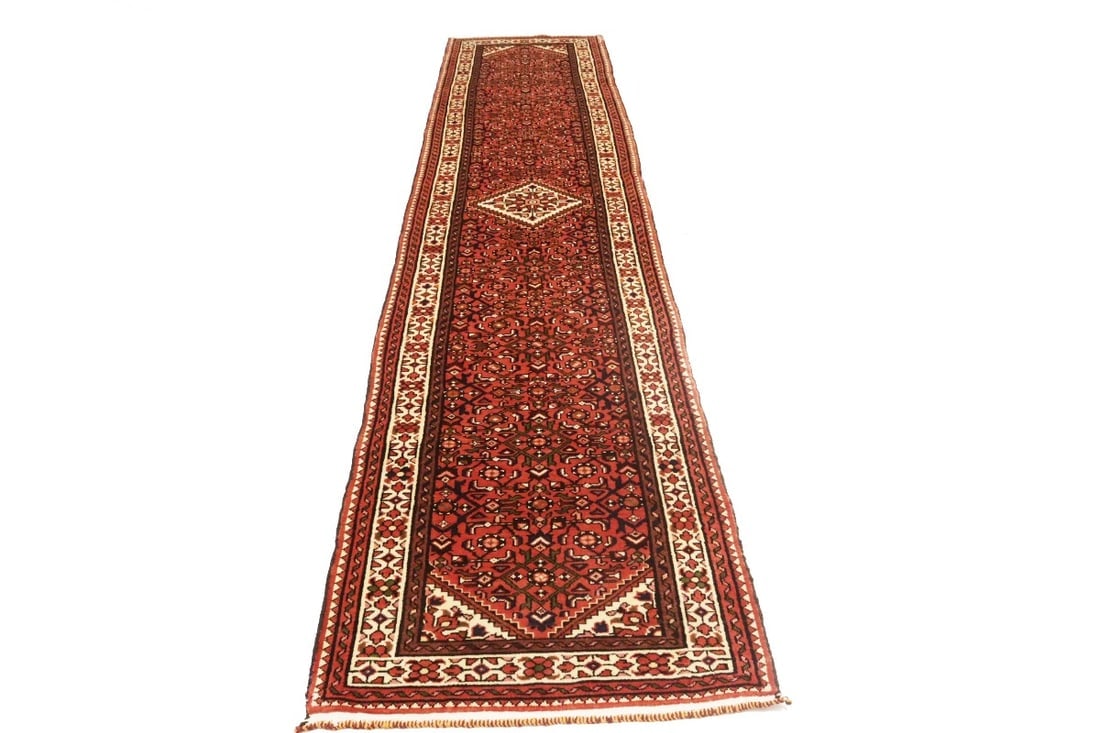 Vintage Bittersweet Red Tribal 3X13 Hamedan Persian Runner Rug - 16