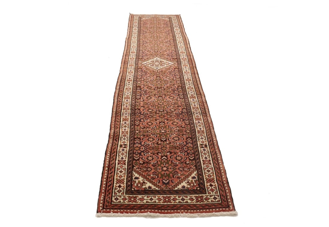 Vintage Bittersweet Red Tribal 3X13 Hamedan Persian Runner Rug - 3