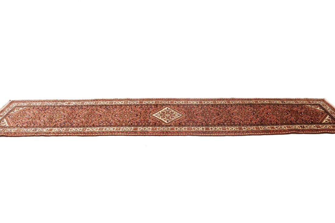 Vintage Bittersweet Red Tribal 3X13 Hamedan Persian Runner Rug - 6