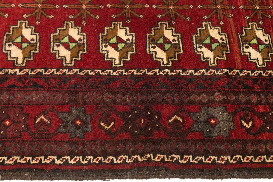 Vintage Red Tribal 3'6X6'9 Turkoman Persian Rug - 11