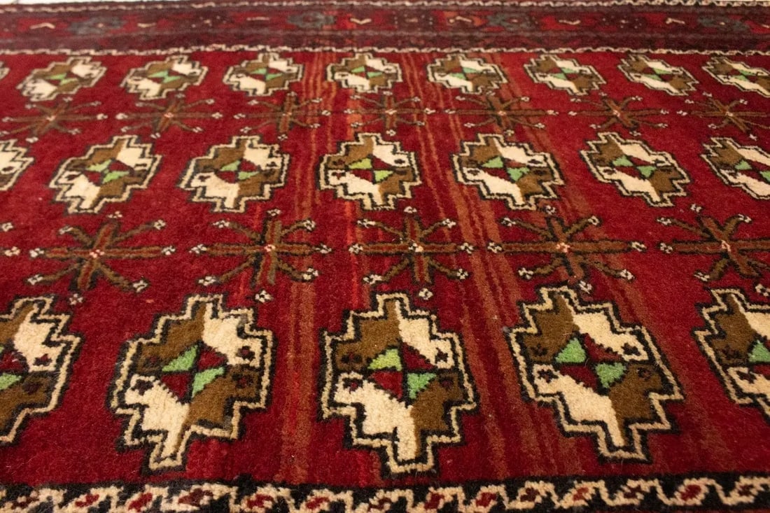 Vintage Red Tribal 3'6X6'9 Turkoman Persian Rug - 13