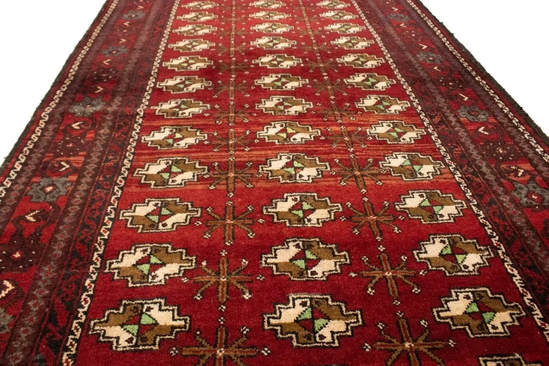 Vintage Red Tribal 3'6X6'9 Turkoman Persian Rug - 15