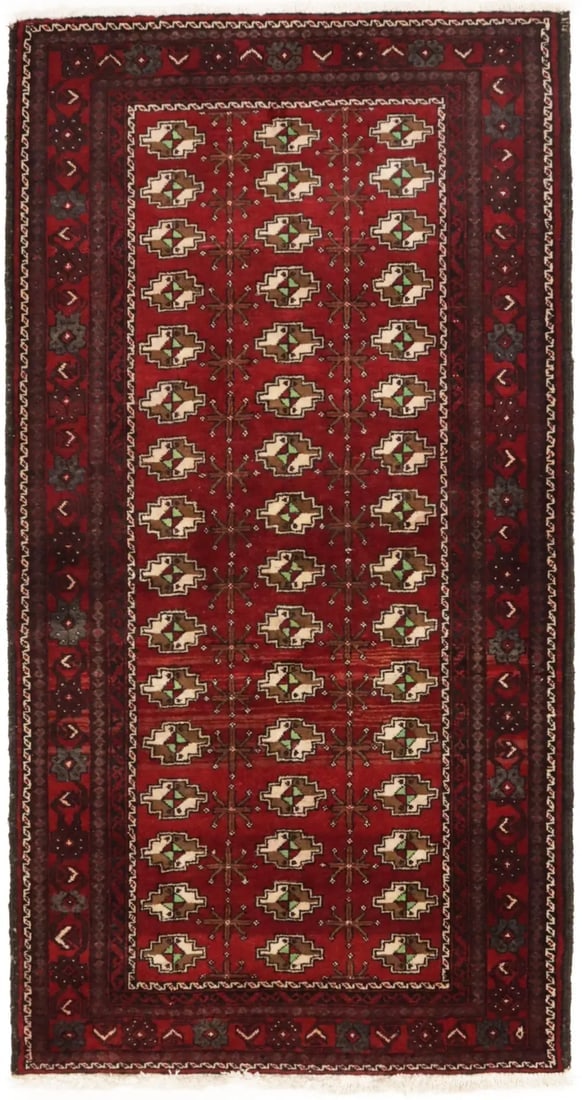 Vintage Red Tribal 3'6X6'9 Turkoman Persian Rug: Title: Vintage Red Tribal 3'6X6'9 Turkoman Persian Rug Description:Hand Knotted vintage 3'6X6'9 red Persian rug made with natural dyes (fine wool pile and cotton foundation), superior knot count, and