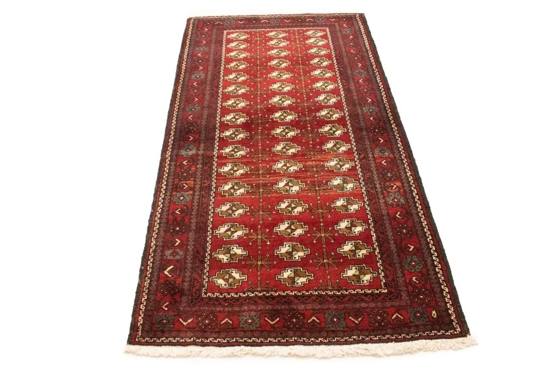 Vintage Red Tribal 3'6X6'9 Turkoman Persian Rug - 3