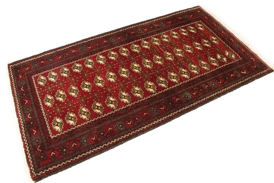 Vintage Red Tribal 3'6X6'9 Turkoman Persian Rug - 5
