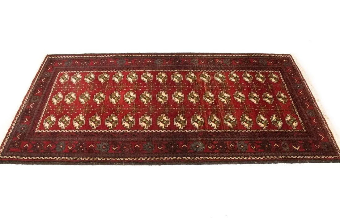 Vintage Red Tribal 3'6X6'9 Turkoman Persian Rug - 6