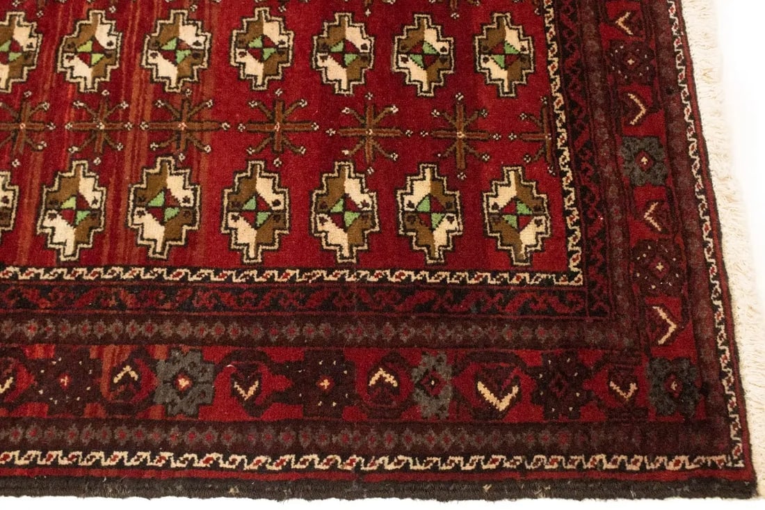 Vintage Red Tribal 3'6X6'9 Turkoman Persian Rug - 9