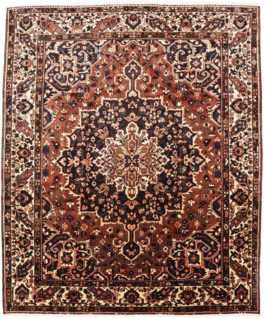Vintage Brown Floral 10X12 Bakhtiari Persian Rug: Title: Vintage Brown Floral 10X12 Bakhtiari Persian Rug Description:Handmade vintage 10X12 brown Persian rug made with natural dyes (fine wool pile and cotton foundation), superior knot count, and app