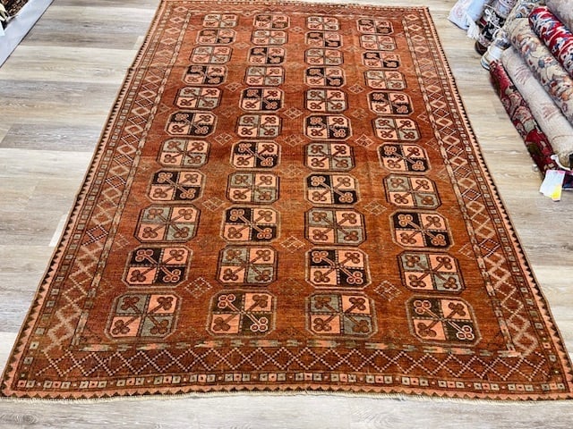 Antique Earsari Turkoman Rug-5374: Title:Antique Earsari Turkoman Rug-5374 Description:Goergous antique tribal Earsari rug from Turkmenistan, centra l Asia, size 6 ft by 7 ft. 8 inches, circa 1920 in excellent condition with all wool f