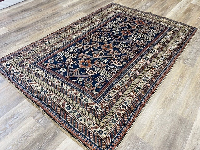 Antique Shirvan Perpedile Rug-4888: Title:Antique Shirvan Perpedile Rug-4888 Description:Antique Perpedile Shirvan rug from northeast Caucasus, size 3 ft. 9 inches by 6 ft. 3 inches, circa 1880, excellent condition with very slighty oxi
