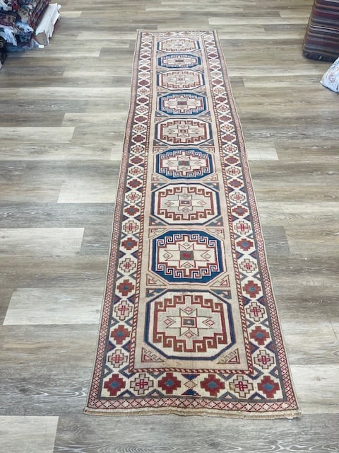 Antique Turkish kazak Caucucasian Runner-5358: Title:Antique Turkish kazak Caucucasian Runner-5358 Description:Beautiful antique Moghan Hooked design Turkish Caucasian rug , from border of Turkey and Georgia Republic, size 2 ft. 3 inches by 9 ft. 
