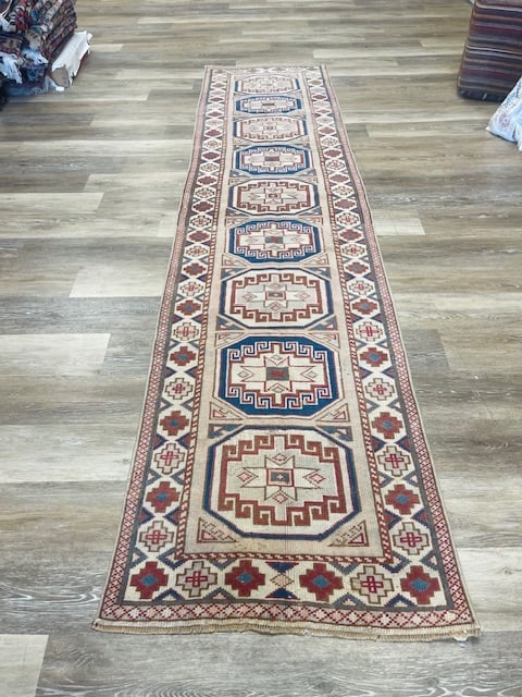 Antique Turkish kazak Caucucasian Runner-5358 - 5