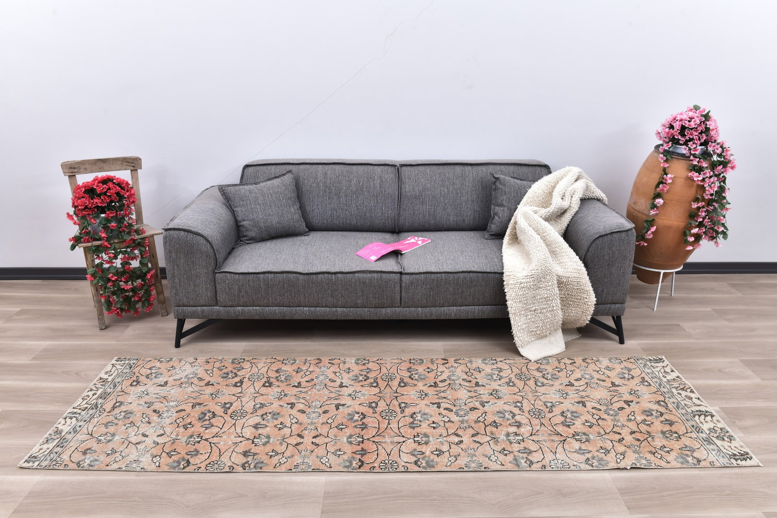 2'7'' x 8'8'' Handmade Vintage Wool Rug - 242370: Title: 2'7'' x 8'8'' Handmade Vintage Wool Rug - 242370 Description:2'7'' x 8'8'' Handmade Vintage Wool Rug - 242370 Origin:Turkiye Date/Period:1960-90 Materials:Wool,Cotton Dimension:2'7''x8'8'' ft,