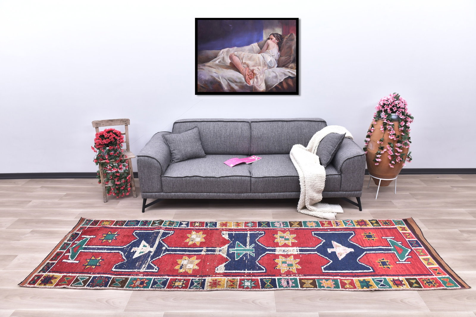 3'1'' x 10'6'' Vintage Wool Runner Rug - 240712: Title: 3'1'' x 10'6'' Vintage Wool Runner Rug - 240712 Description:3'1'' x 10'6'' Vintage Wool Runner Rug - 240712 Origin:Turkiye Date/Period:1960-90 Materials:Wool,Cotton Dimension:3'1''x10'6'' ft,