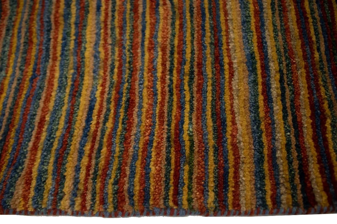 Vintage Multicolored Stripes Tribal 3X4 Gabbeh Persian Rug - 7