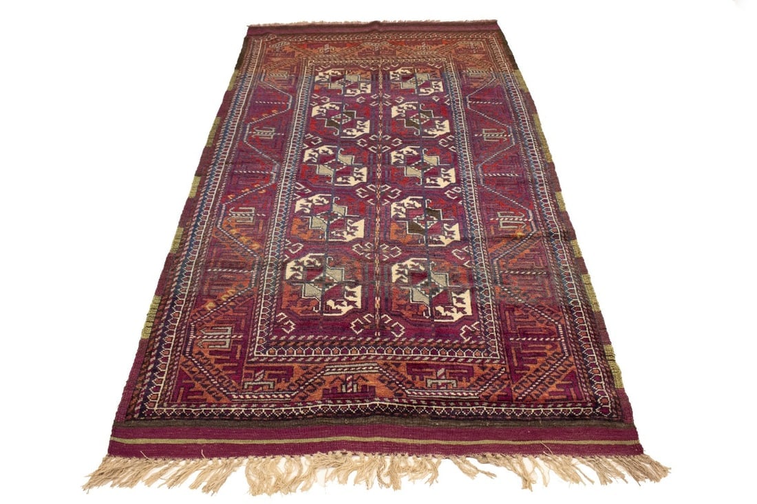 Vintage Burgundy Tribal 4'4X7'9 Ghoochan Persian Rug - 15