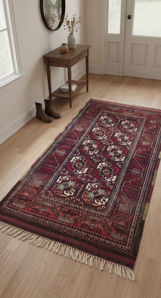 Vintage Burgundy Tribal 4'4X7'9 Ghoochan Persian Rug - 2