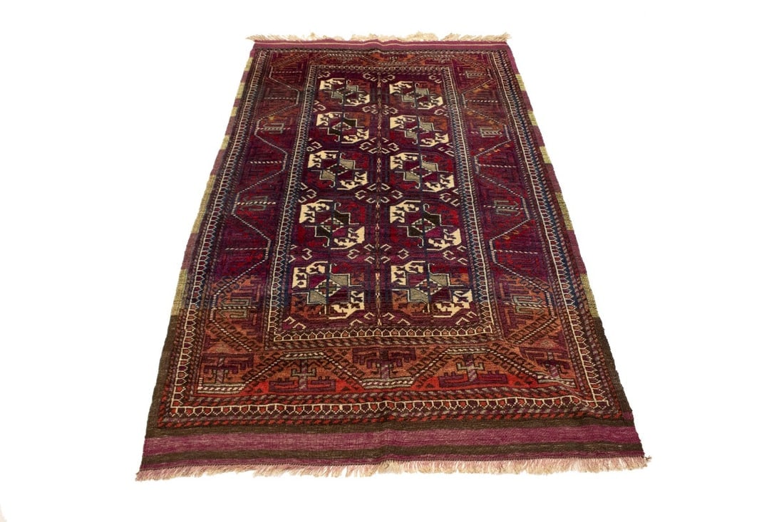 Vintage Burgundy Tribal 4'4X7'9 Ghoochan Persian Rug - 3